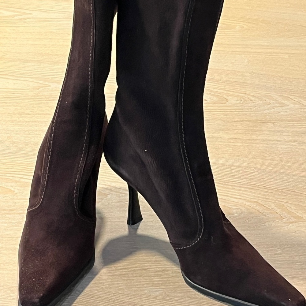Stuart Weitzman Brown Heeled Boots with Luxurious Texture
